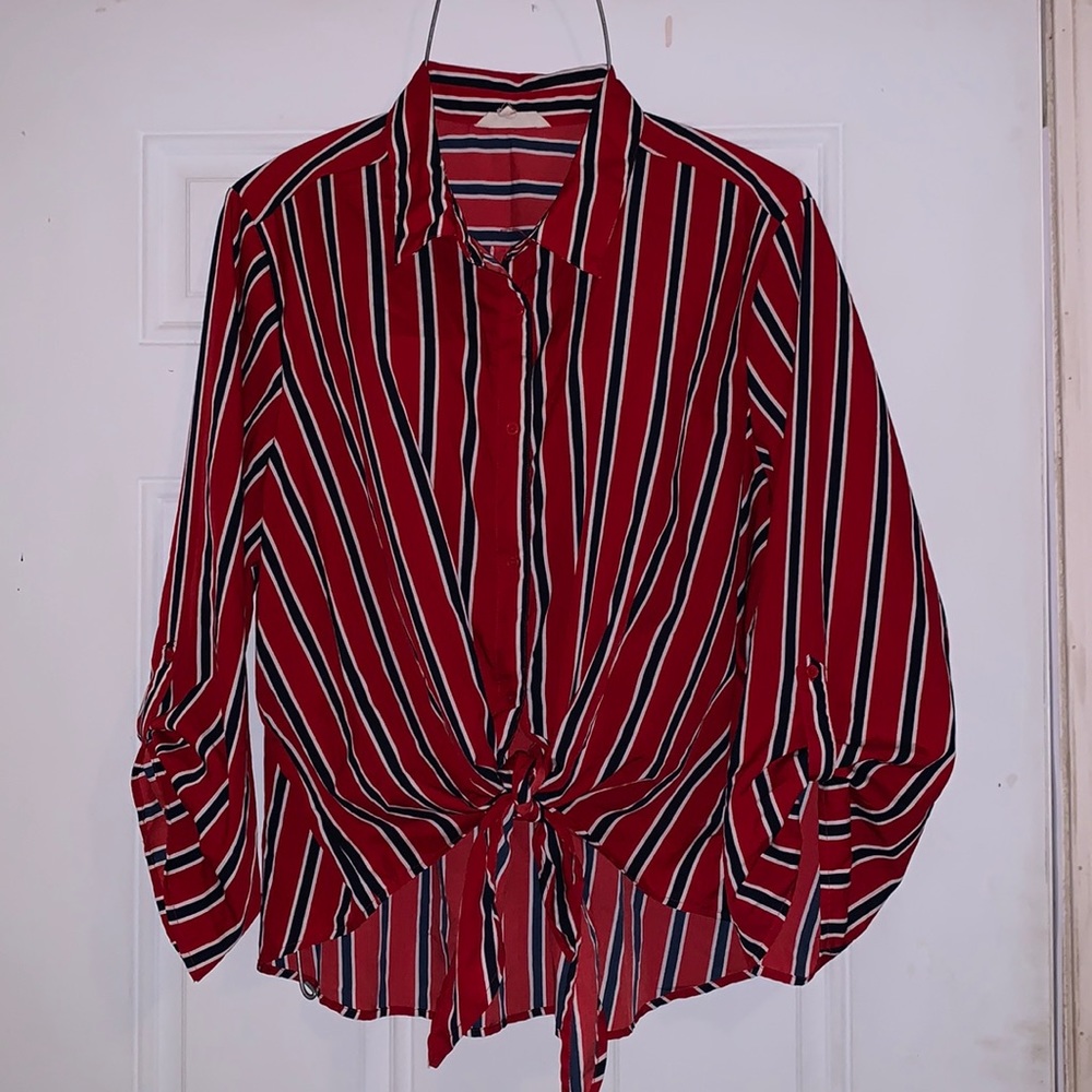 Indulge blouse with red, white and black stripes Size 3X